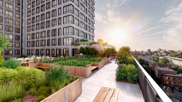 Garden apartment  Atlantic Yards condo building offering terrace farm