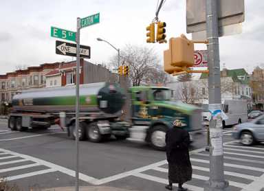 Trucks driving Caton Av nuts