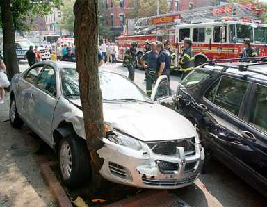 Out-of-control Dodge slams corner near Landmark Pub