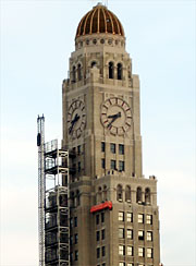 Right on time — atop the Williamsburgh Bank building