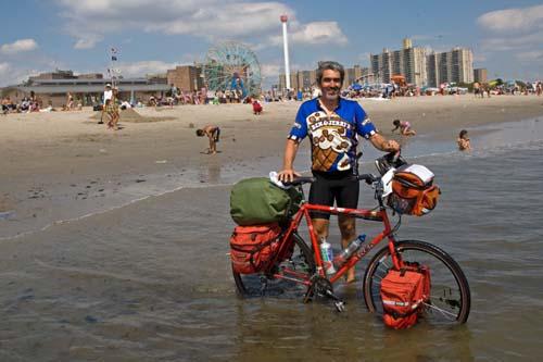 Welcome to Brooklyn – how sweet it is! Man bikes from the Pacific to the Atlantic; enjoys a Nathan’s hot dog & Cyclones thrill
