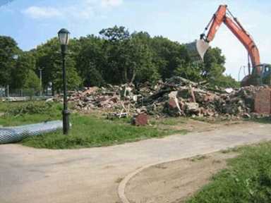 Clearing the way – Field house demolished in advance of new ctr.