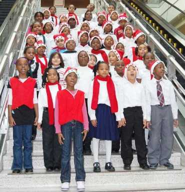 Kid carolers at kings plaza mall