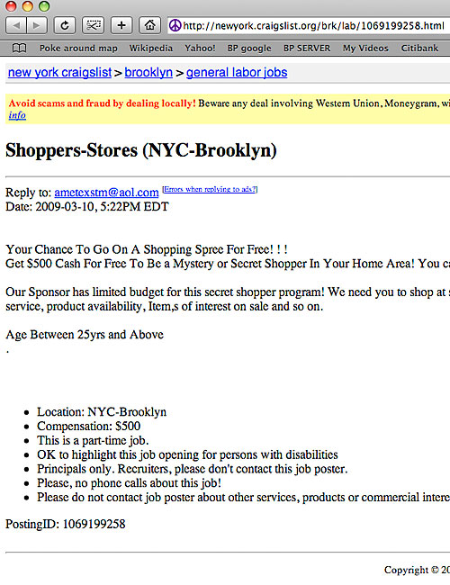 Craigsthief preys on the naive with ‘paid shopper’ ploy