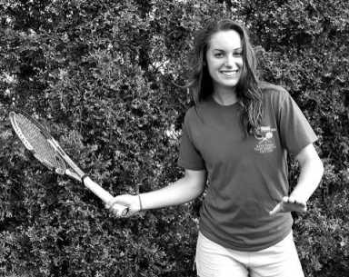 The tennis ball is in her court