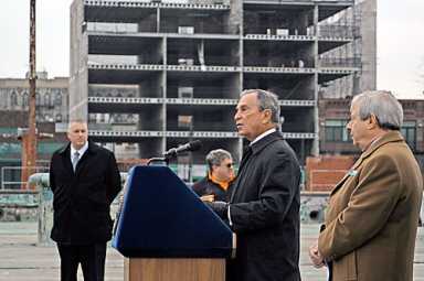 Bloomy shovels dirt at McCarren Park Pool