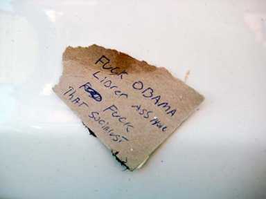 Some tea bagger ruined this woman’s coffee break!