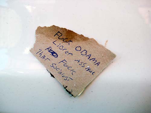 Some tea bagger ruined this woman’s coffee break!