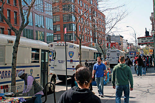 Bus-ted! Correction vehicles are cramming Court Street