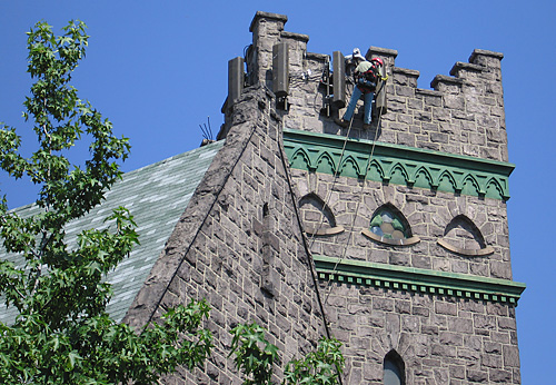 Cellphone equipment atop Seventh Avenue house of worship