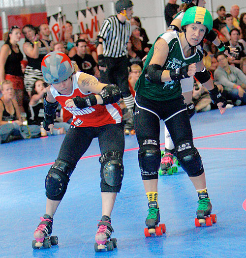 Roller derby teams battle at the airstrip