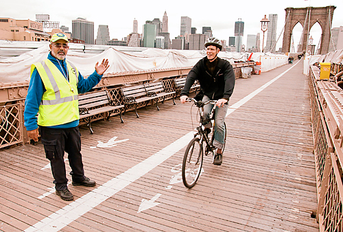 Foot(path) soldiers! City brings in traffic cops to calm  tensions on Brooklyn Bridge