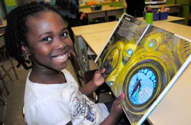 Blast off! Space stamp creator sends PS 261 kids into orbit