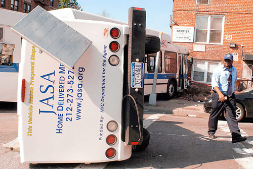 Bus slams into building — to avoid accident!