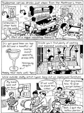 Our drinking illustrator finds an artsy bar with a carpentry theme