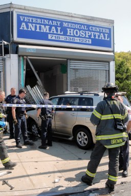 Four injured as van crashes through vet’s office