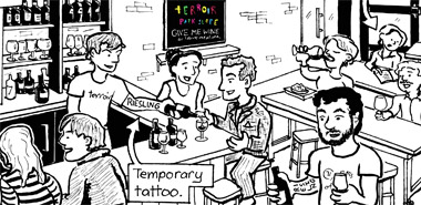 Our roving Bartoonist discovers a wine bar that gives out free sherry