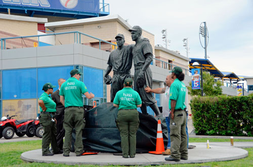 Vandal defaces Jackie Robinson statue with neo-Nazi graffiti