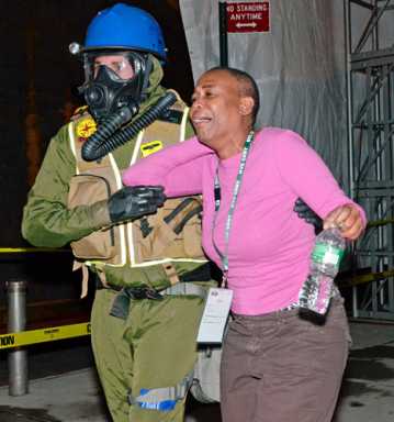 Scared safe! Barclays Center transformed into blood-soaked disaster zone for chemical attack drill