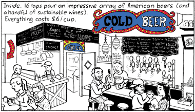 Bartoonist drinks with pram-pushing hipsters
