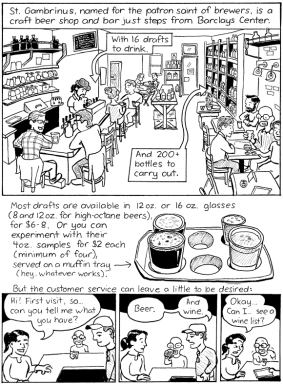 Bartoonist drinks beer near Barclays