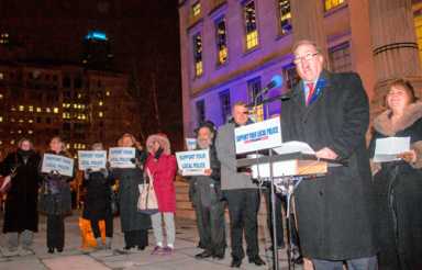 Activists stage pro-cop protest on steps of Borough Hall