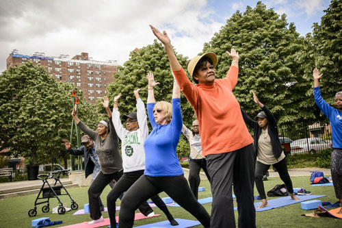 Yoga party! Senior yogis stretch it out in Fort Greene