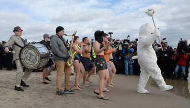 Big splash! Polar plunge draws record number of swimmers