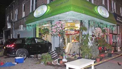 Pedal to the nettle: Guy plows into flower shop