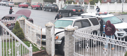 Car thief careens into pair of walkers