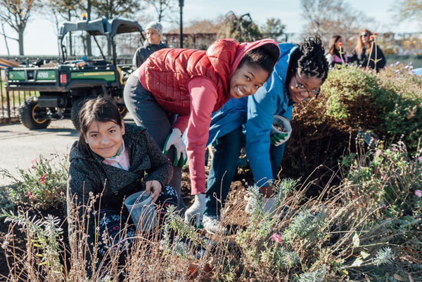 Sow mulch fun! Kids plant flowers at Manhattan Beach Park