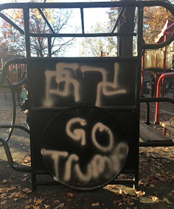 It’s sabotage: Swastikas, ‘Go Trump’ graffitied on Adam Yauch Park playground in Brooklyn Heights