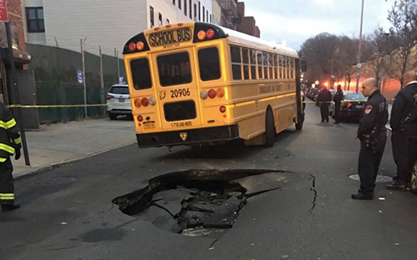 Sinkhole tries to gobble up bus