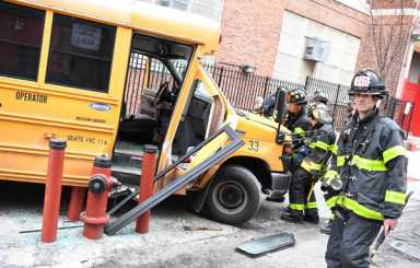 School bus full of kids plows into fire hydrant in Fort Greene