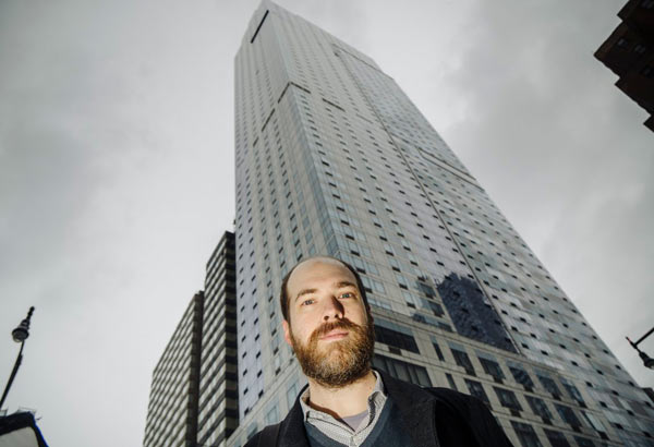 Looking up! Artist portrays Downtown skyscrapers with giant photos