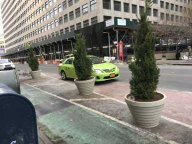 Tree-son! New Jay St. planters moved to bus lane, illegal parking resumes