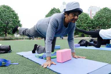 Seniors do free yoga in Fort Greene