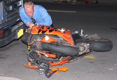 crashes motorcyclist totaled crashed wheeler