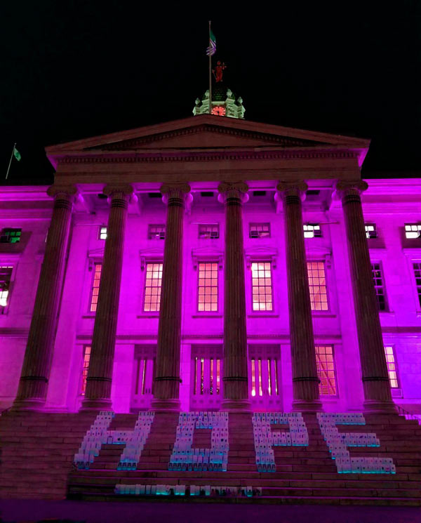 Borough Hall steps lit up to battle cancer