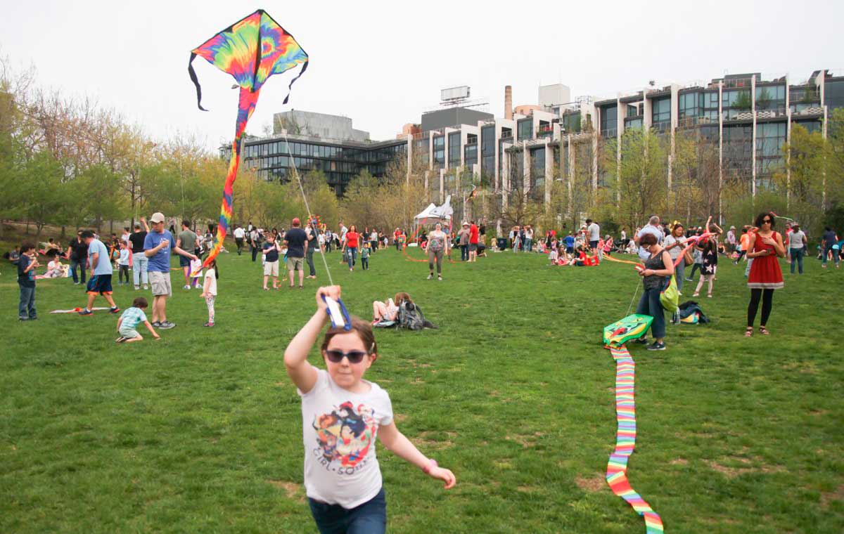 Up through the atmosphere: Kids let kites fly over Brooklyn Bridge Park to usher in season