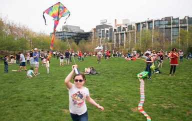 Up through the atmosphere: Kids let kites fly over Brooklyn Bridge Park to usher in season
