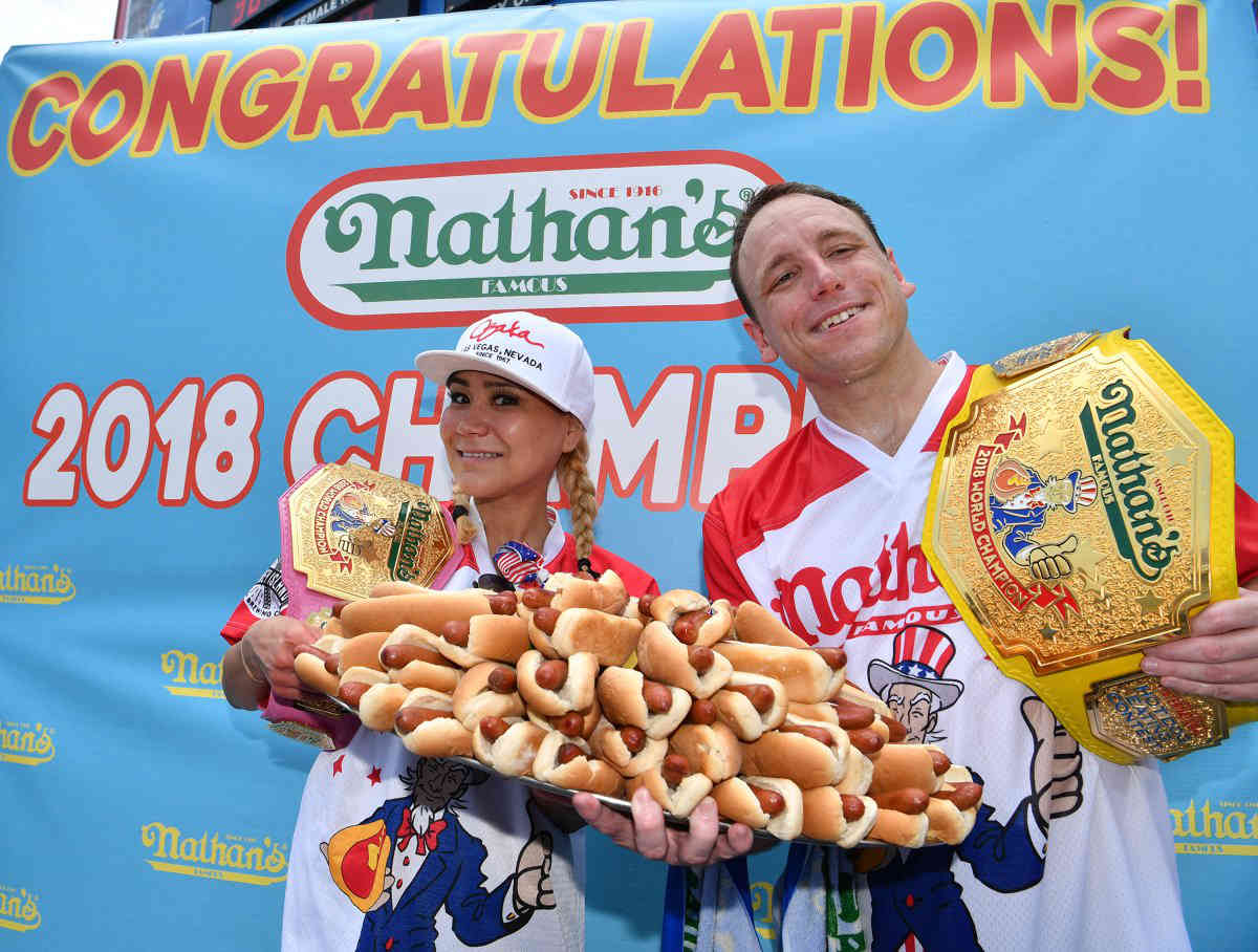 Top dog: Returning champ Chestnut downs 74 wieners at annual Coney contest