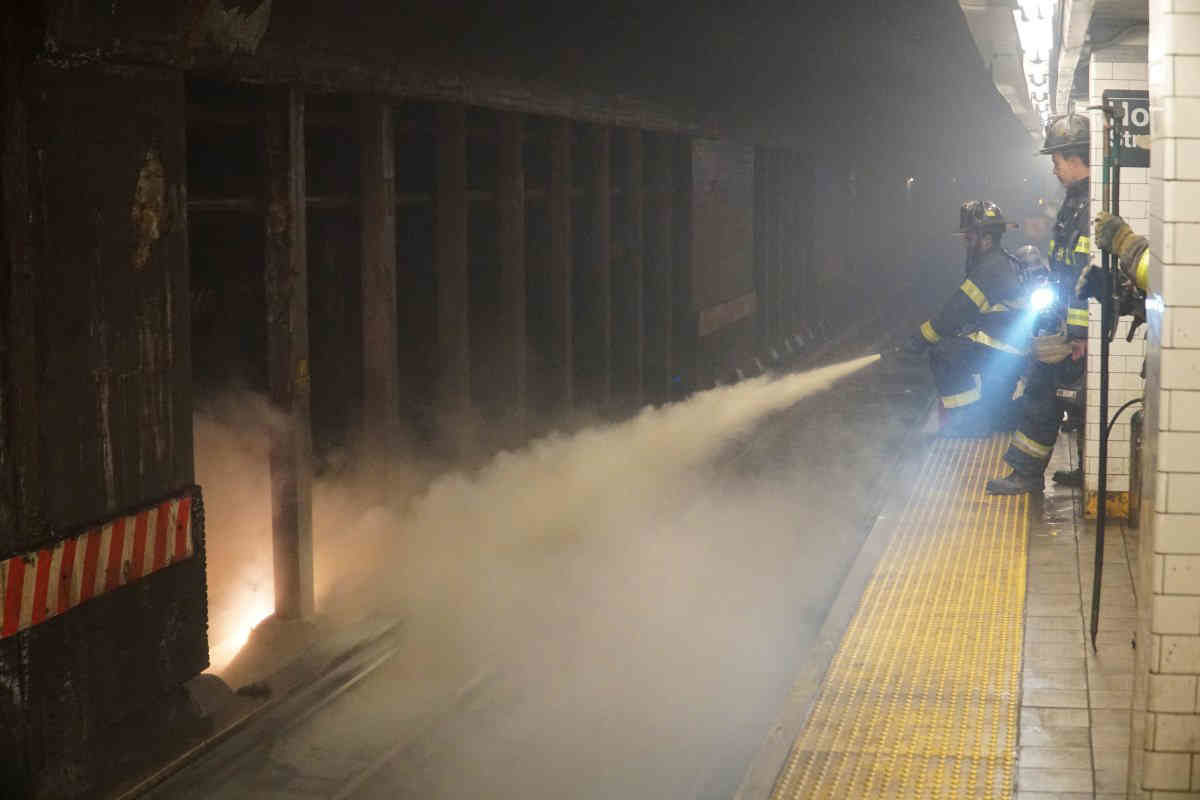 Fire sparks on Flatbush-bound subway tracks inside Downtown station