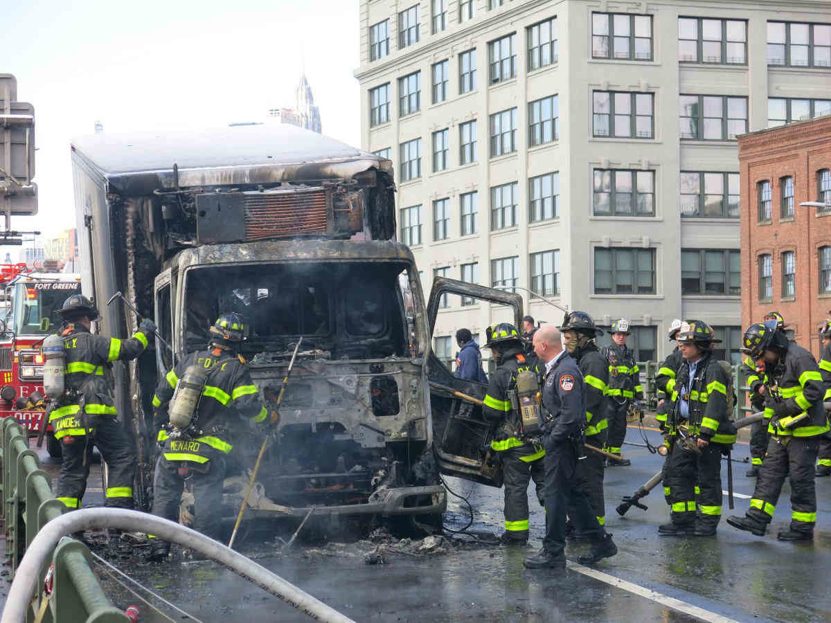 Bakery-supply truck bursts into flames on BQE