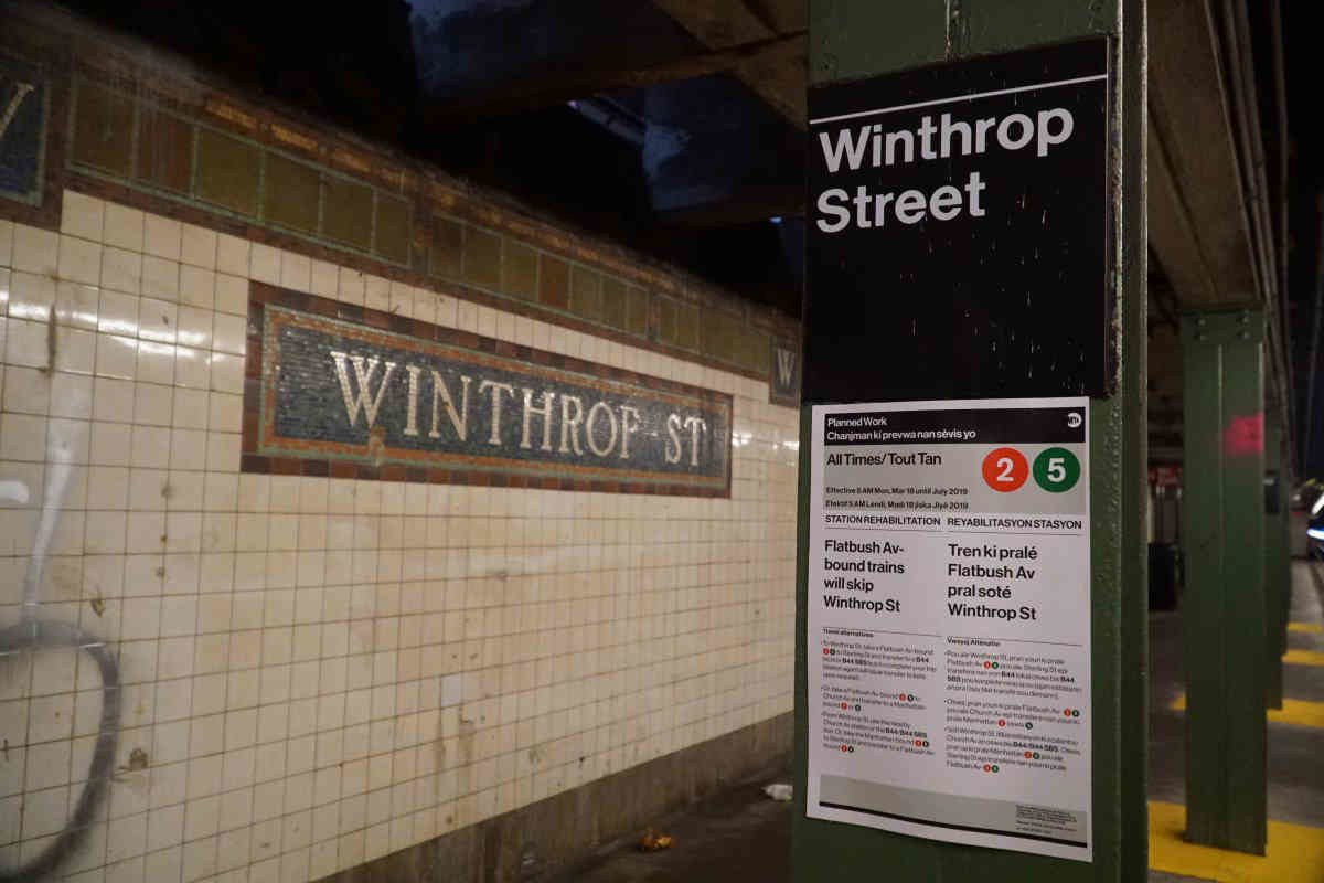Flatbush Ave–bound 2, 5 trains bypassing Winthrop St station for four months starting Monday