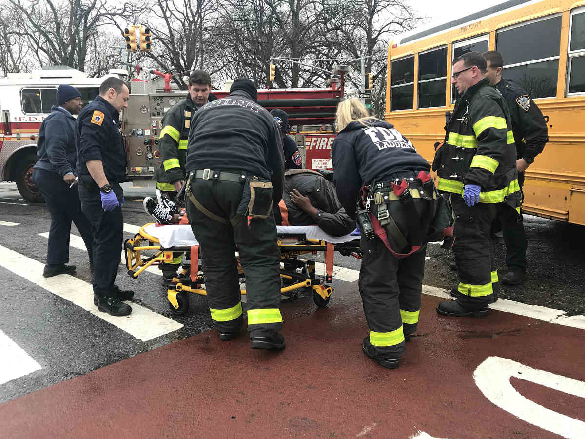 Pregnant pedestrian hospitalized after she was hit by a school bus in Flatlands