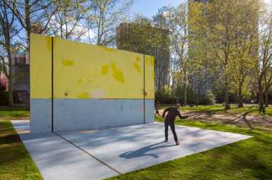 Court is out: Handball sculpture rolls into Downtown