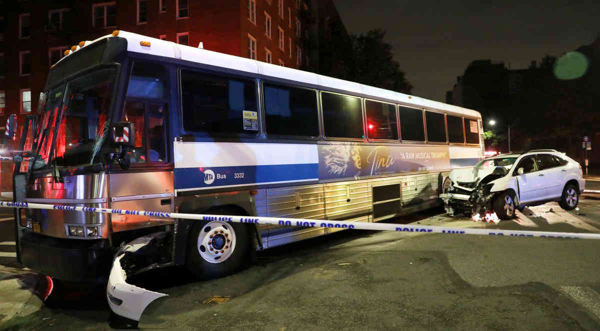 Eight injured after driver smashes into city bus in Midwood