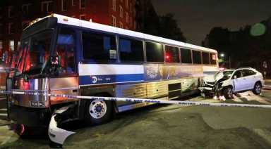 Eight injured after driver smashes into city bus in Midwood
