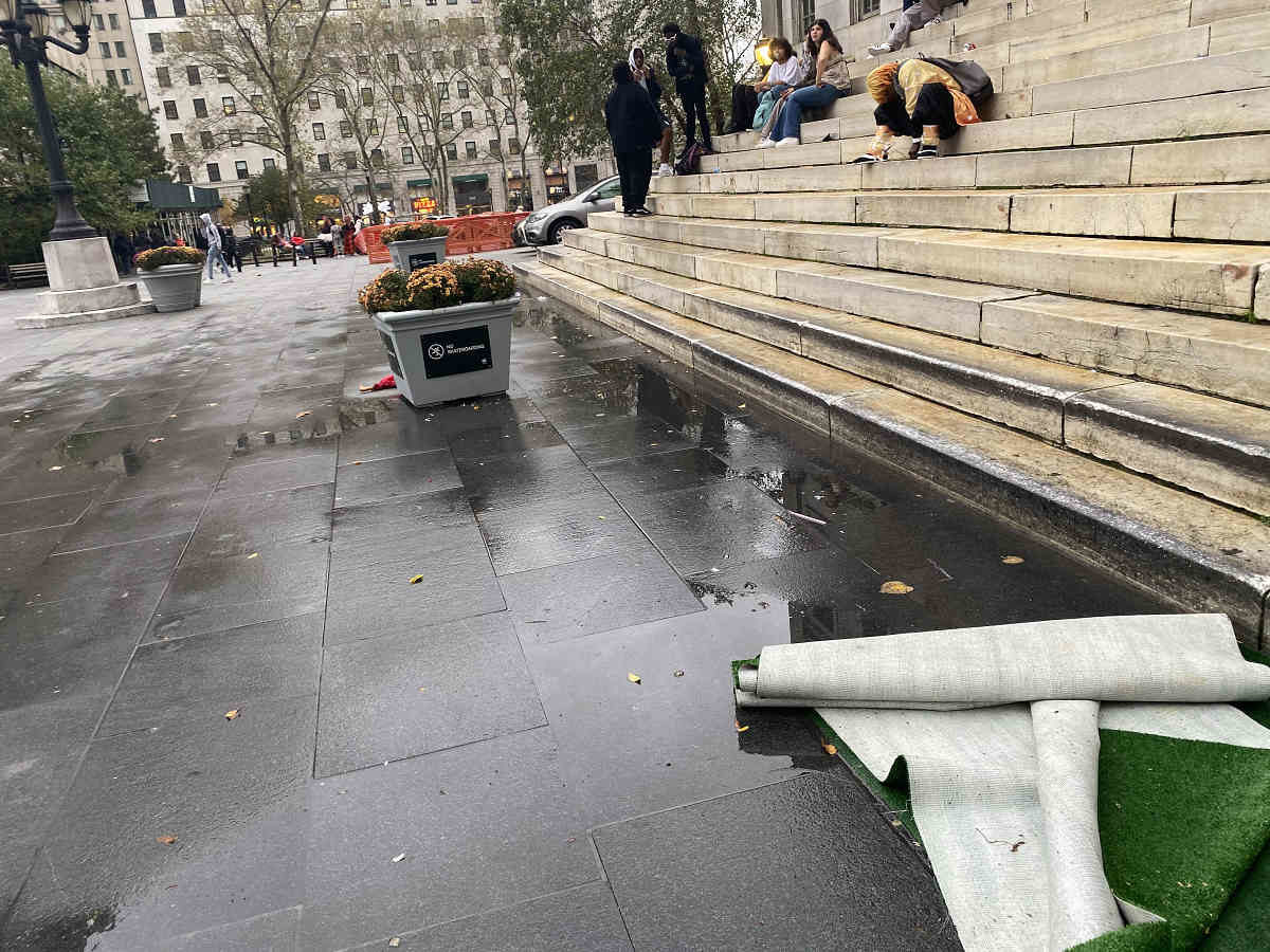 Skateboarders destroy anti-skating barriers outside of Borough Hall